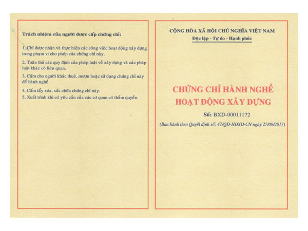 Từ ngày 01/09/2016 có sự thay đổi về thời hạn chứng chỉ hành nghề xây dựng